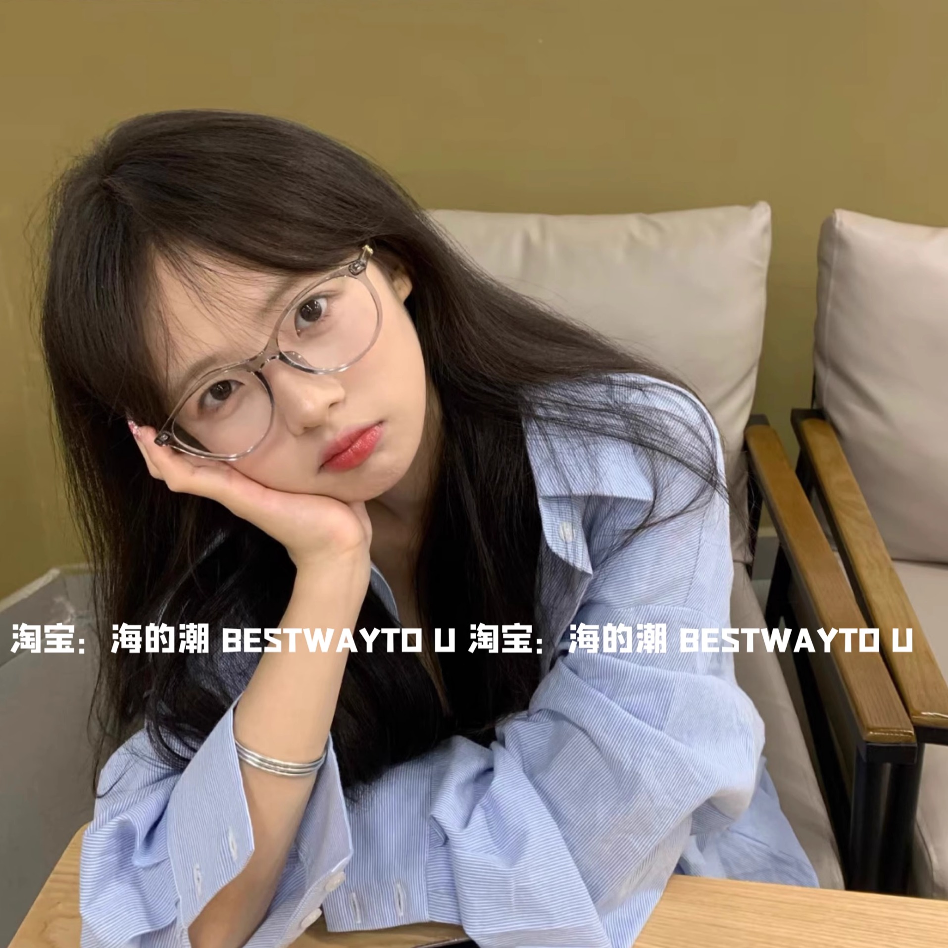 可配度数黑框眼镜框甜妹