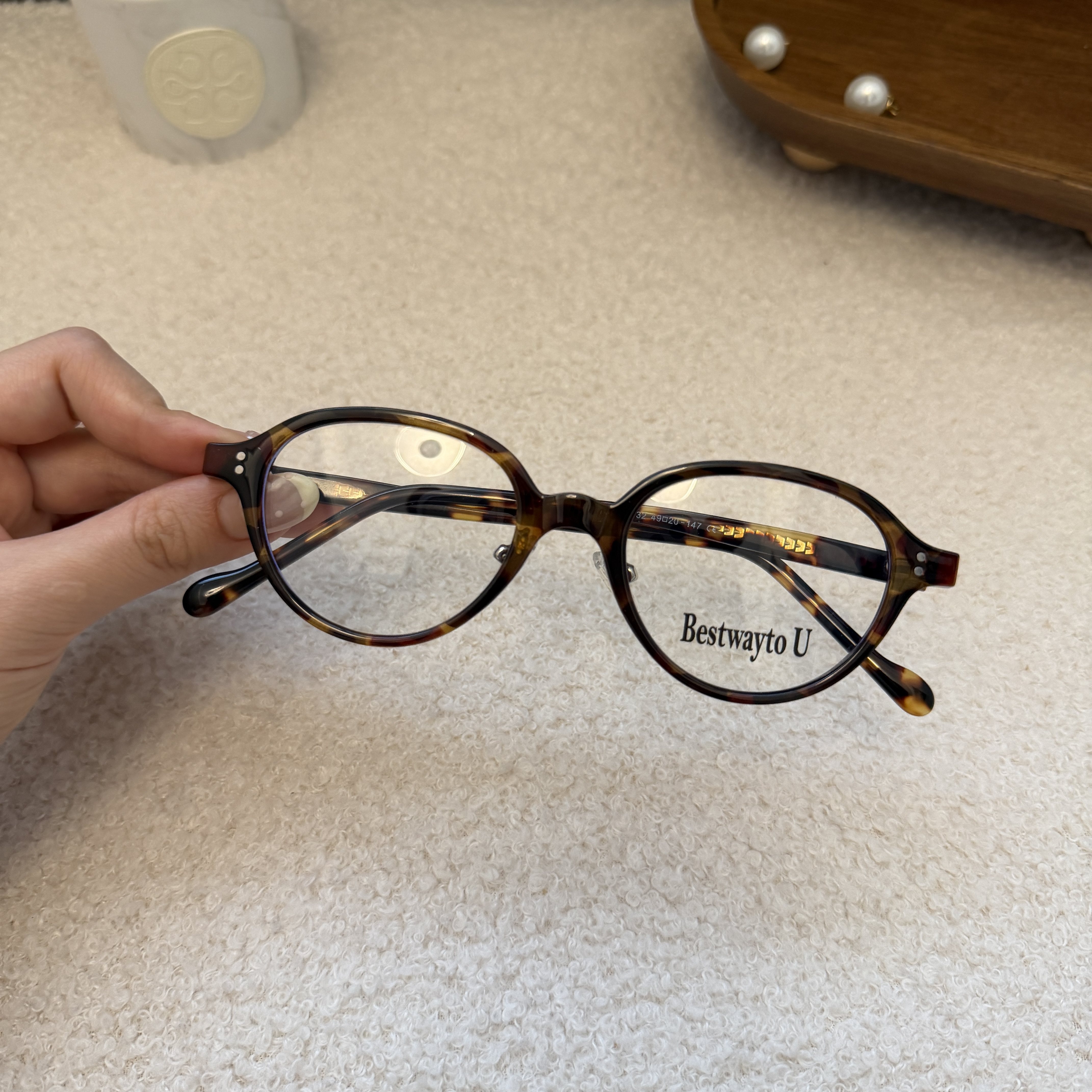 海的潮 木木琥珀小众日系复古小框板材椭圆眼镜男女素颜平光镜架