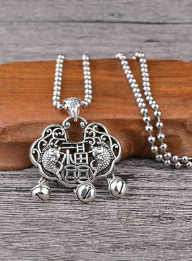 中国民族风复古长命锁毛衣链