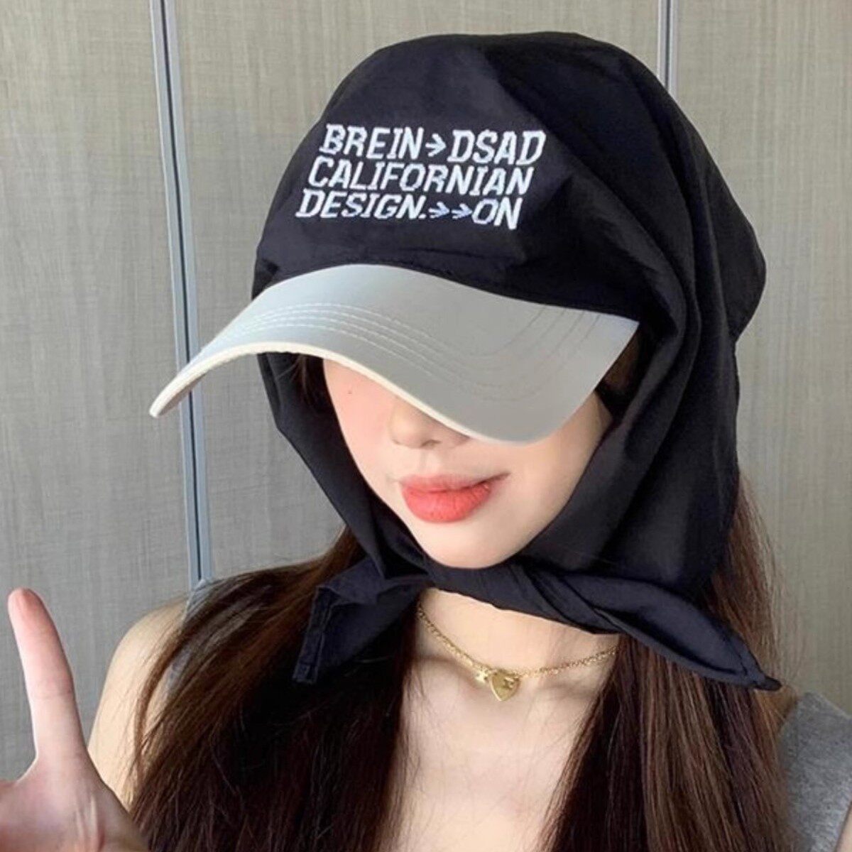 小众设计感个性拼色头巾绑带鸭舌帽女夏季遮阳百搭字母刺绣防晒帽