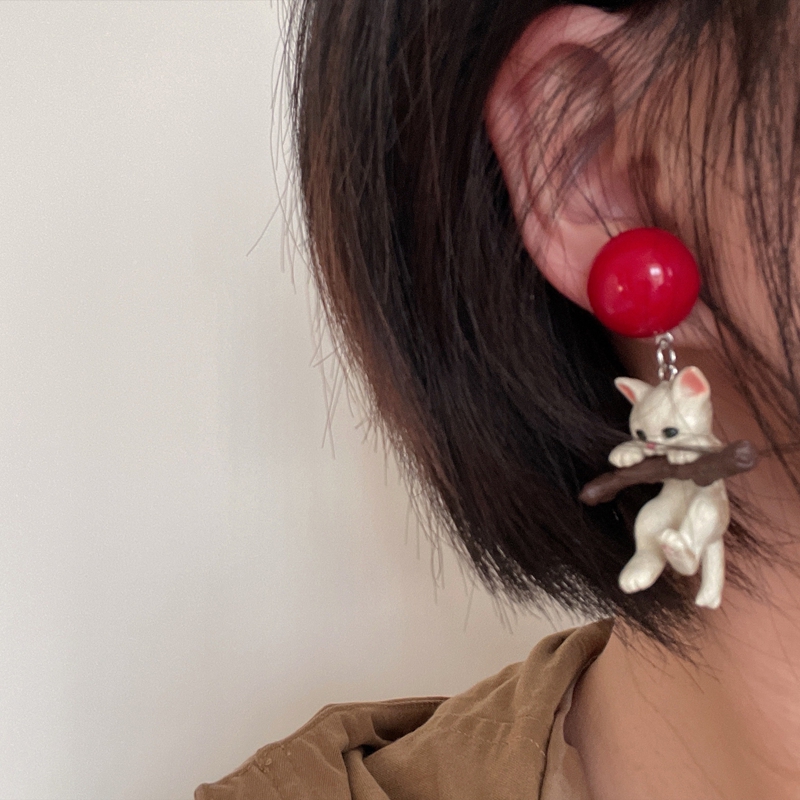 【满20包邮】原创手作耳环趣味树脂猫咪夸张卡通耳环无耳洞耳夹