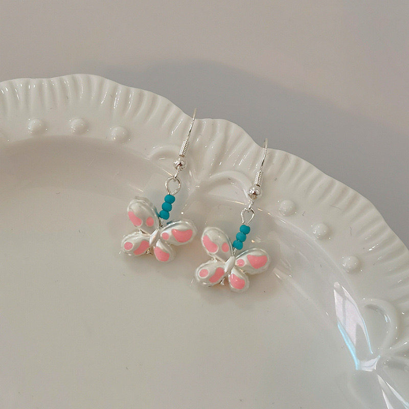 复古粉色滴油蝴蝶耳环仙气独特小众设计感艺术感耳饰,饰品/流行首饰/时尚饰品新,耳环,淘宝优惠券,粉丝福利购,淘宝优惠卷