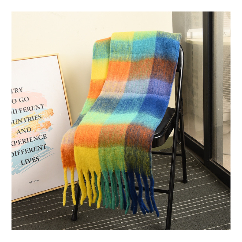 围巾女冬季ac双面彩虹格子披肩