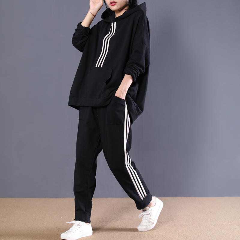 物格春秋装新款宽松大码文艺针织棉连帽加厚时尚运动套装女两件套