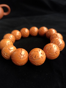 秦岭野生龙纹桃核光珠正圆手串手工打磨男女文玩手链佛珠 精品