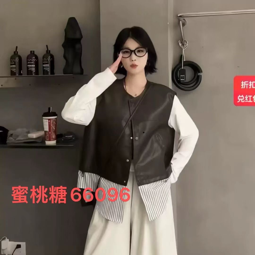 欧洲站2025秋季新款时尚百搭宽松显瘦无袖坎肩马夹蛋白皮遮肉外套