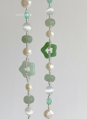 清爽绿色镂空星星琉璃手链