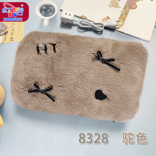 2025新国标红泰防爆充电式 双插手热水袋拉链可拆洗仿兔毛绒暖手宝