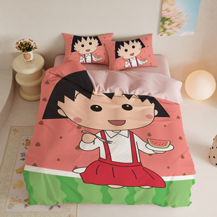 朗绮国际儿童卡通活性印花全棉四件套樱桃小丸子女学生宿舍床品