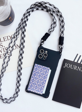 独立空间插卡套复古花纹挂绳苹果15promax卡包手机壳iPhone14pro电梯门禁15pro斜背13pro卡槽12/13斜挎软B021