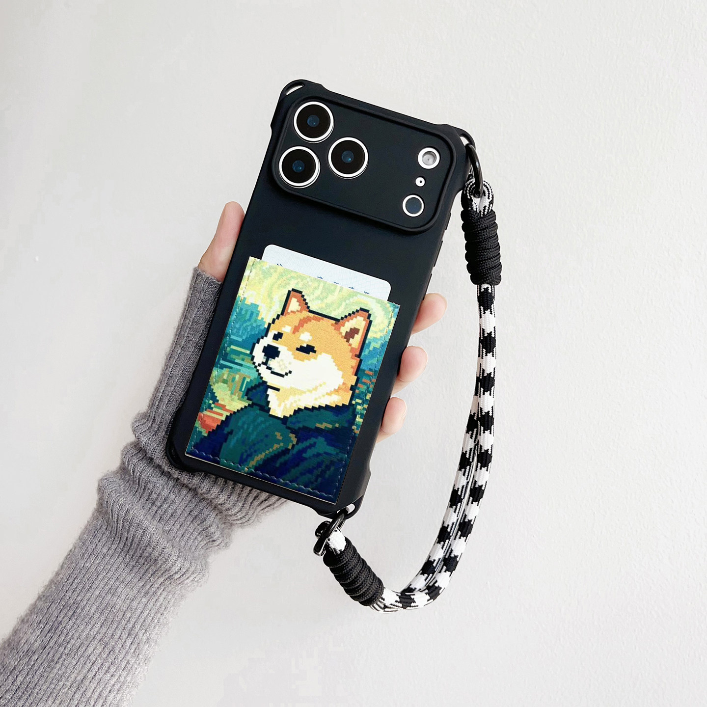 柴犬先生文艺装卡手机壳带卡包苹果17promax独立软皮质卡套iPhone16promax交通卡贴15/14/13挂绳15promax旅游