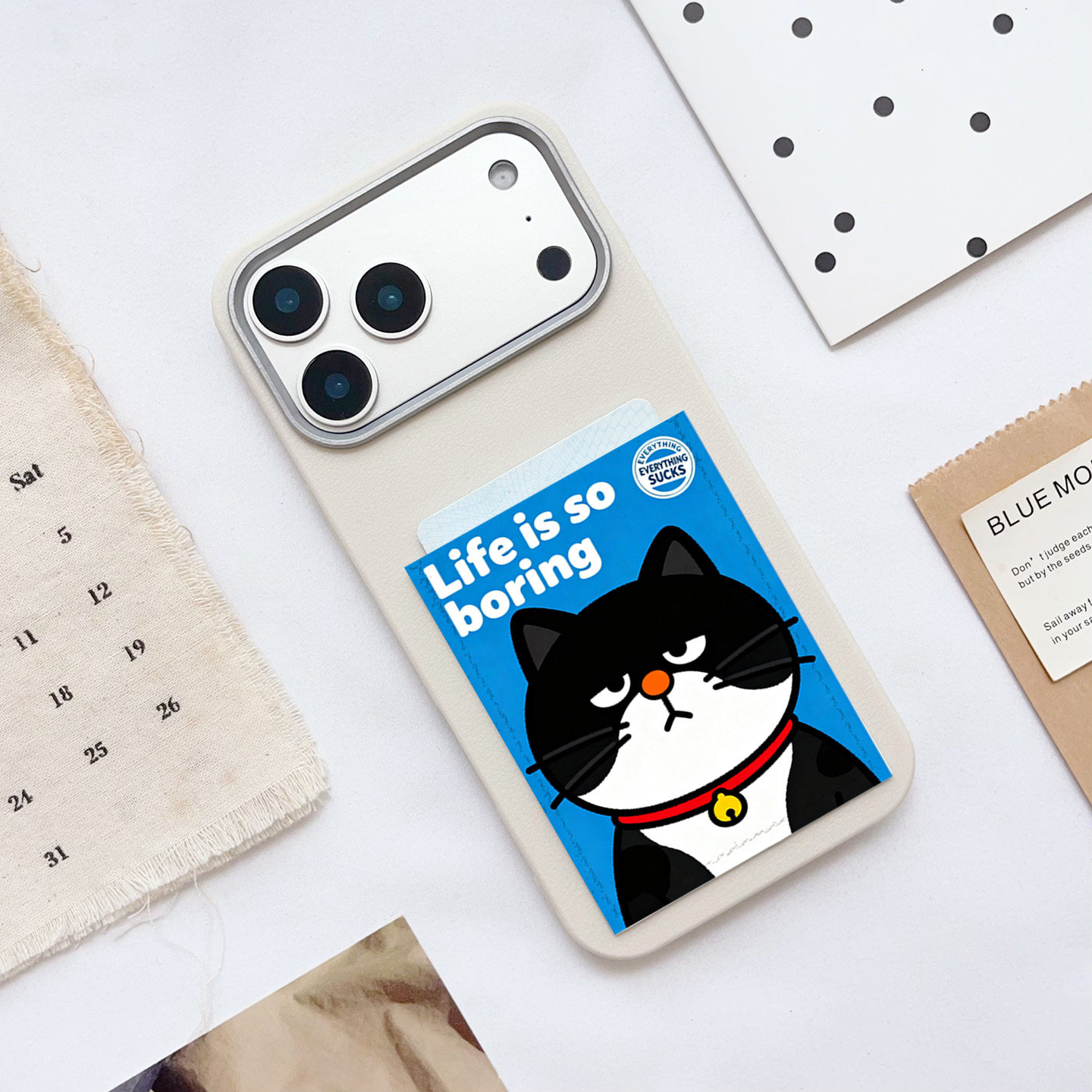 生无可恋猫咪带卡包手机壳装卡16promax苹果17promax旅游身份证iPhone17pro交通卡15pro软皮质插卡套17门禁16