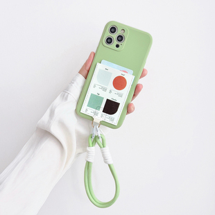 11挂绳16pro防摔17pro软皮质17 L019抹茶艺术拼色独立卡套手机壳苹果16promax带卡包iPhone17promax装 卡13