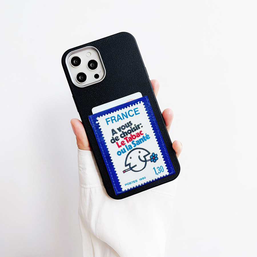 复古法国邮票独立隔层卡包手机壳适用iPhone16promax卡套15pro插卡苹果16/15/14/13背贴PRO/MAX门禁交通卡槽X