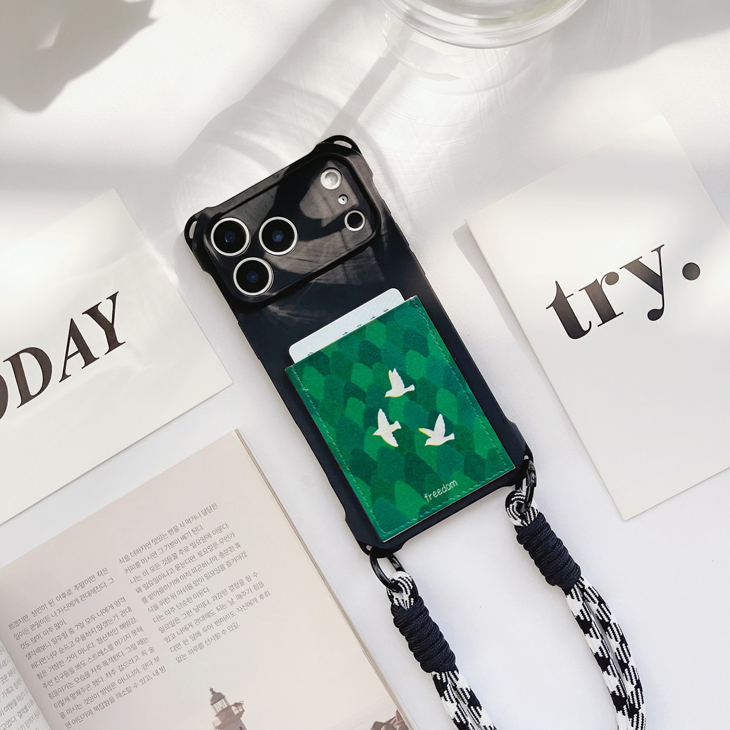 森林飞鸟文艺带卡包手机壳装卡iphone17promax独立皮质插卡16promax交通卡套15/14/13挂绳苹果17pro旅游15pro