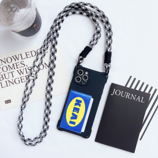 宜家配色KEAI独立空间卡包挂绳苹果15promax插卡手机壳斜挎iPhone14pro门禁收纳13pro卡套13 14斜背软B008