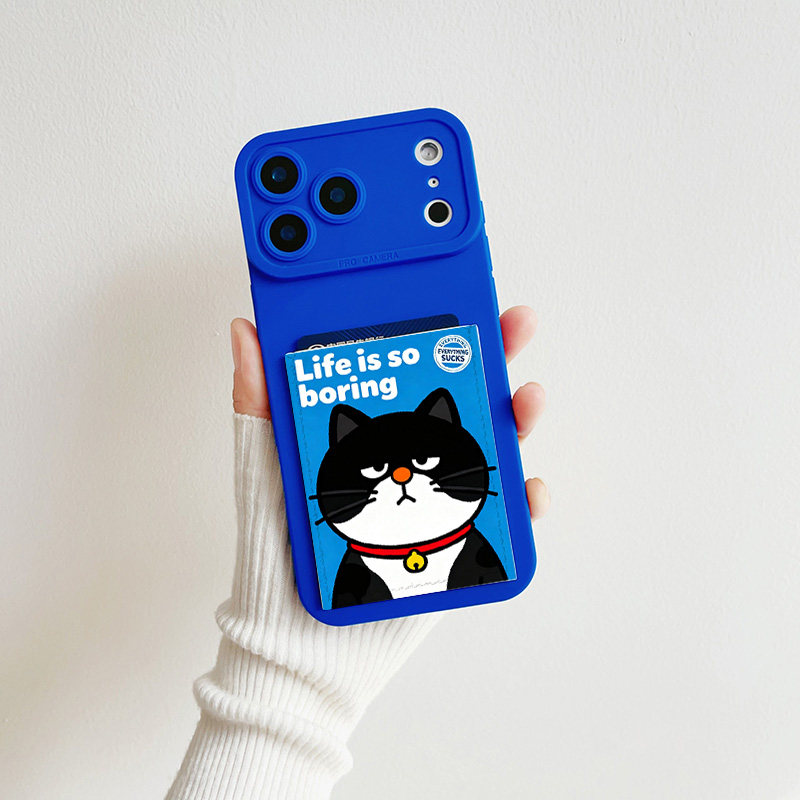 生无可恋猫咪装卡手机壳带卡包苹果17promax旅游身份证iPhone17pro交通卡16promax皮质插卡套15/14个性17精孔
