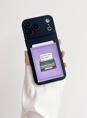 打字机文艺紫色手机壳带卡包iphone16promax精孔苹果17promax装卡套17pro身份证15pro收纳17air独立插卡17/13