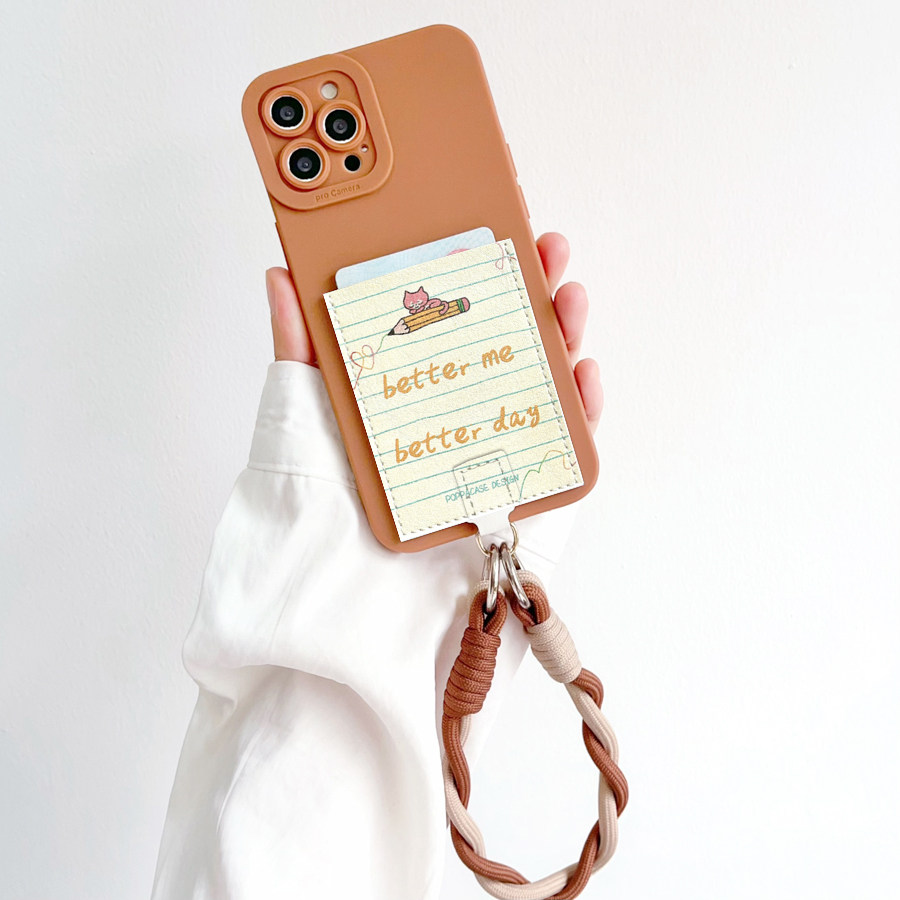 better me 励志正能量皮质隔层插卡手机壳带卡包iphone16promax挂绳15pro苹果16/15/14/13/12防摔14pro保护XR