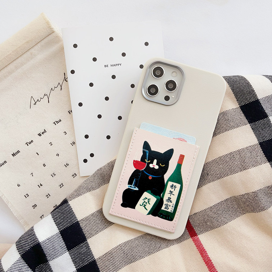 为发财干杯 猫咪卡套手机壳适用iPhone16pro带卡包16promax苹果15身份证电梯卡收纳13/14/16/12插卡Plus软壳X