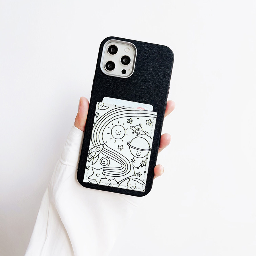 童趣宇宙卡通独立隔层卡套手机壳带卡包适用iPhone16promax插卡16pro苹果15pro背贴卡槽15/14/13门禁装卡XR软