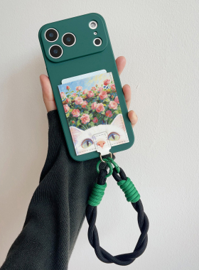POPPACASE 蔷薇猫咪一体固定卡包手机壳iPhone16promax身份证17苹果17promax带卡皮质卡套15/14挂绳旅游 FFBM