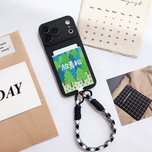 放青松 文艺装卡手机壳带卡包苹果17promax软插卡套iphone17promax交通卡槽17pro身份证16pro挂绳17/15/14/13