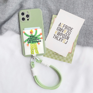 L021人间清醒独立卡包手机壳适用iPhone16promax防摔手绳15pro苹果14pro电梯门禁13promax卡套13/15软SE3插卡