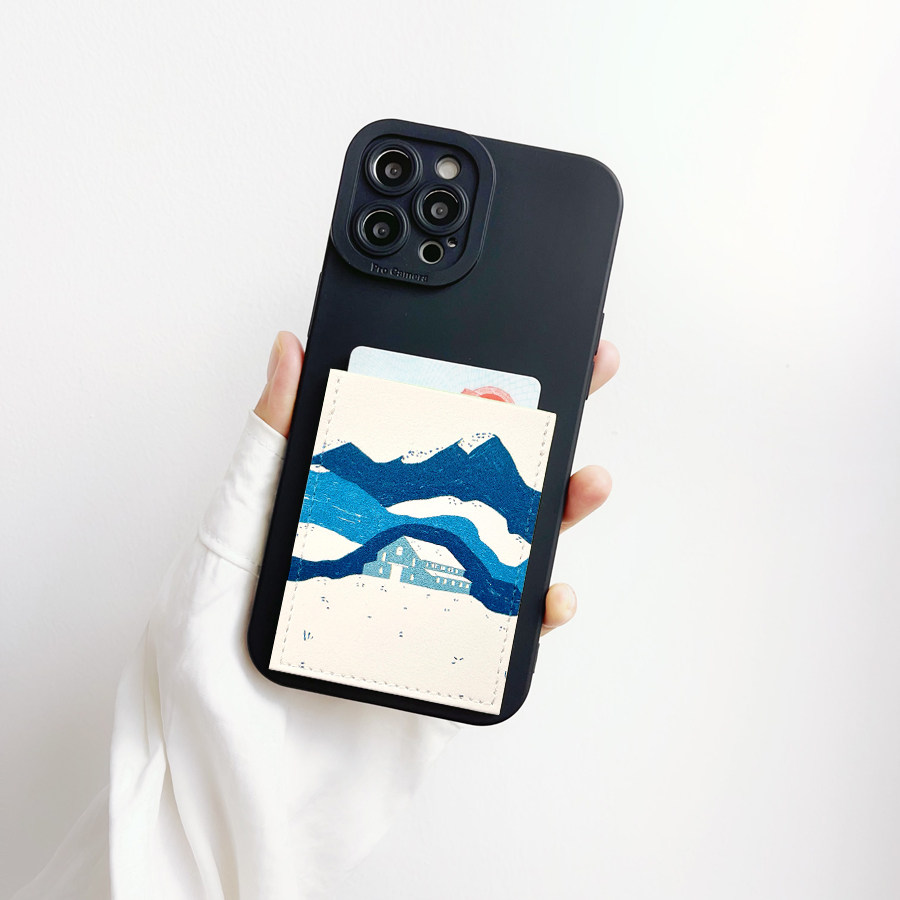 文艺雪山小屋手机壳带卡包独立隔层插卡iPhone16promax卡套16/15苹果15pro背贴卡槽收纳14/13/12/11防摔保护X