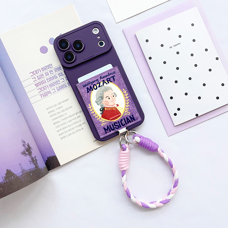 莫扎特艺术Q版 独立带卡包手机壳装卡套iphone17pro身份证16pro苹果17promax插卡16promax皮质15/14/13挂绳17