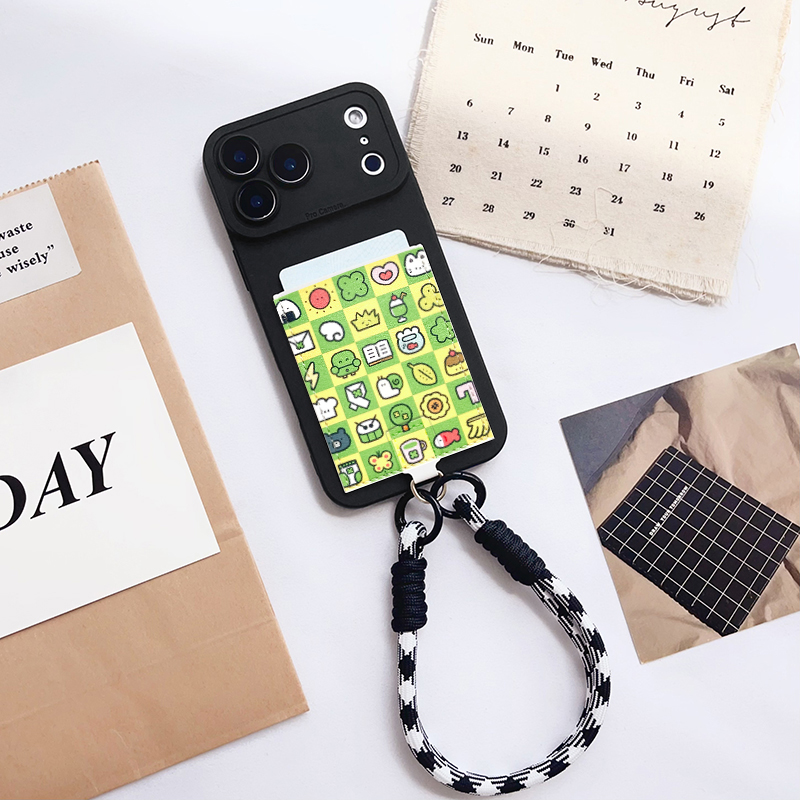 清新绿格子 带卡包手机壳装卡套苹果16promax插卡16pro软皮质iphone17promax身份证17pro精孔15/14/13/17挂绳