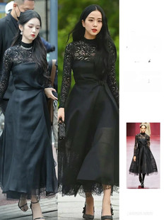 2024仿周也金智秀迪奥同款高贵冷艳气质宴会红毯模特演出黑色礼服