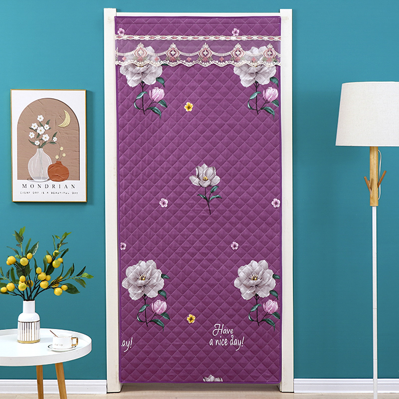 挡风加厚家用免打孔棉门帘布艺