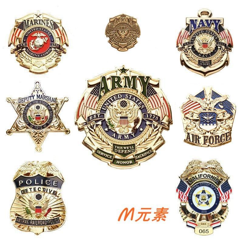 美国军迷特工徽章纯铜黄铜战警海军陆军七角六角金属大纪念章道具