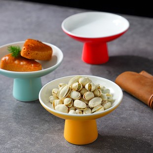 陶瓷中式高脚点心碟茶点碟糕点坚果碟零食干果小吃碟茶食碟小盘碟