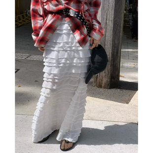 韩国东大门2026春款温柔层层蛋糕半身裙纯色甜美松紧腰长裙子女