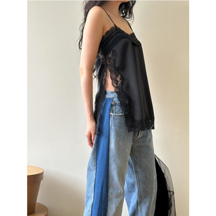 韩国东大门2026显瘦优雅气质蕾丝拼接开衩吊带背心上衣女