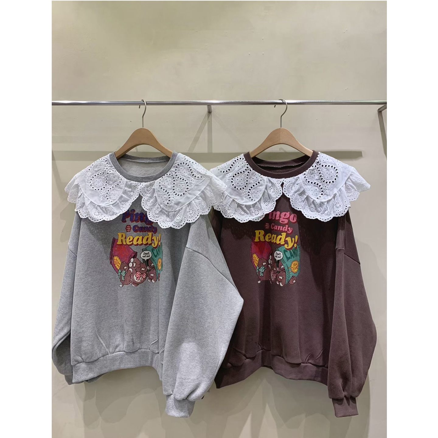 冬季减龄娃娃领加绒翻领卫衣女