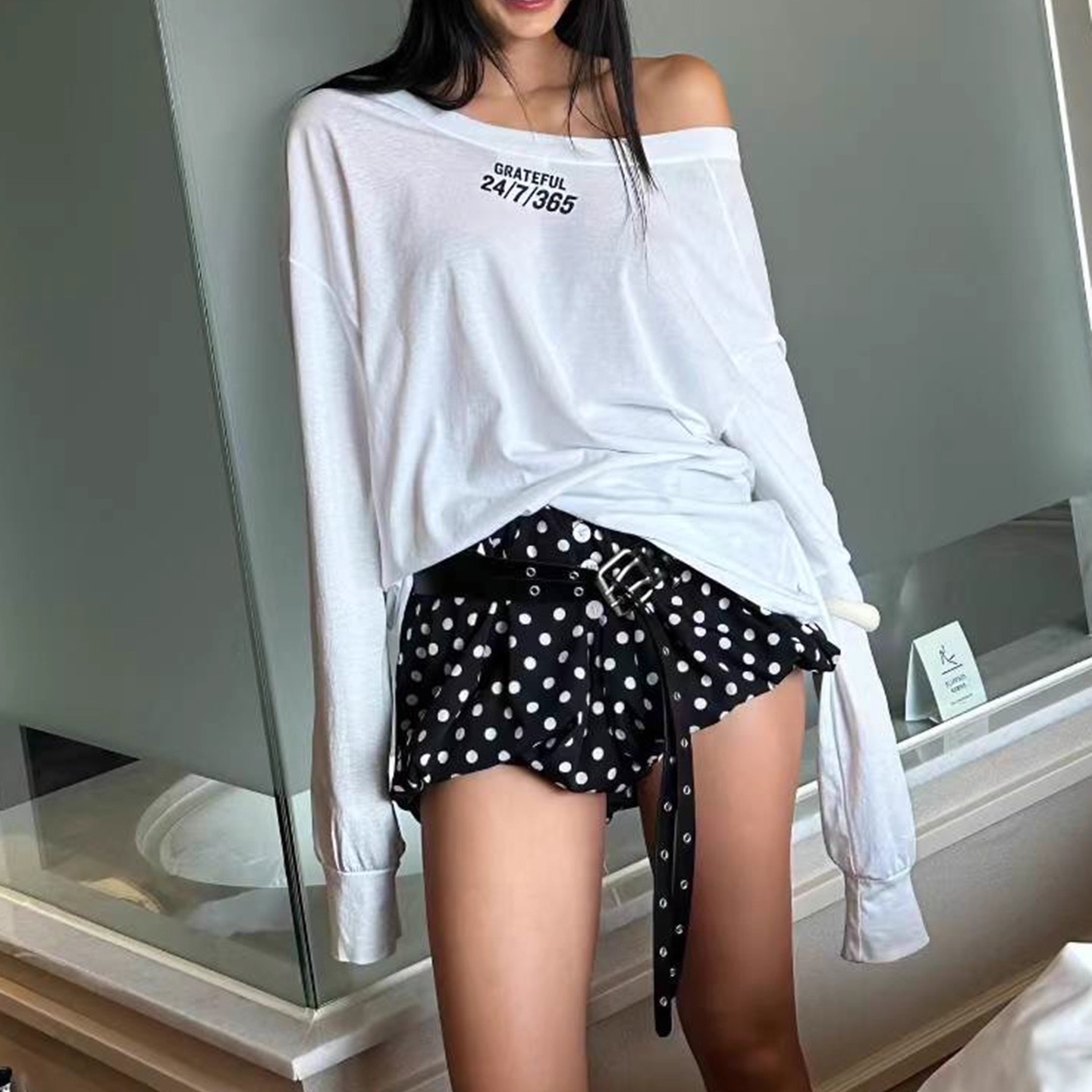 韩国女装2025东大门迷人性感大领口露背宽松蝙蝠袖薄款长袖T恤女