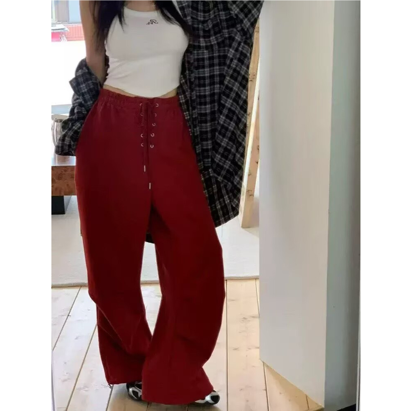 加绒褶皱休闲裤抽绳卫裤阔腿裤