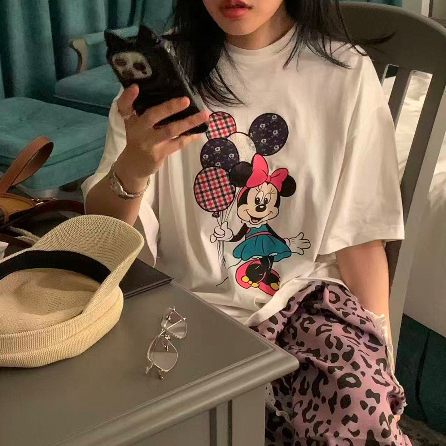 宽松休闲短袖圆领减龄T恤女