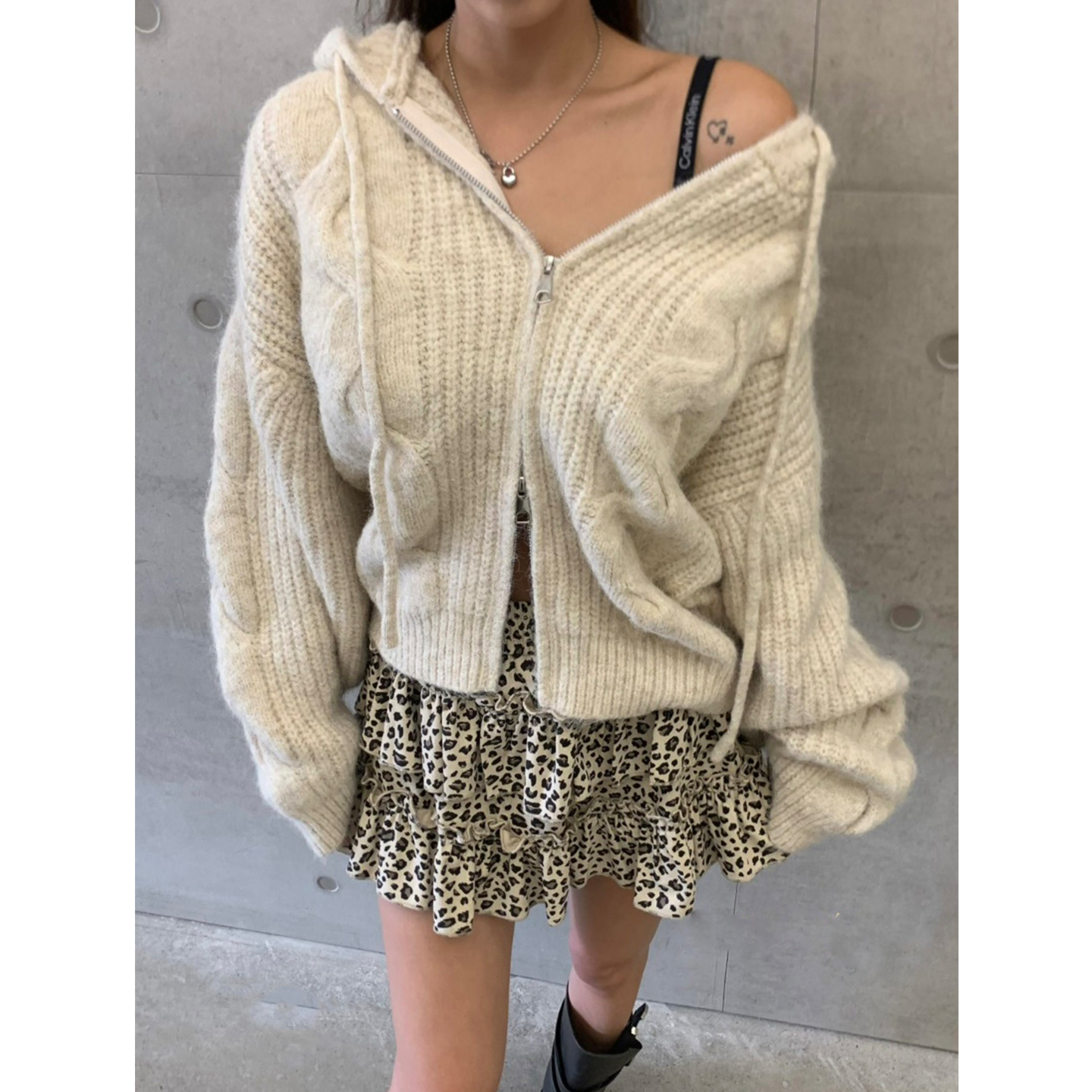 秋冬连帽针织衫拉链毛衣外套