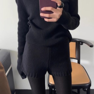 女 高腰洋气针织短裤 韩国东大门2025秋冬韩味休闲修身 毛线打底裤