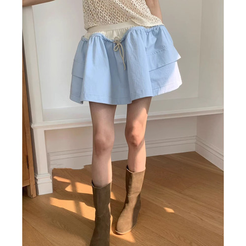 春夏拼色口袋半身裙短裙