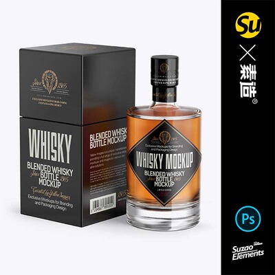 21569  yellowimages威士忌酒瓶包装样机PS源文件mockup模板素材