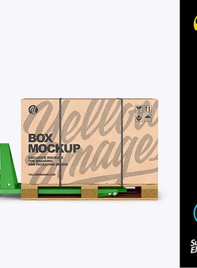 仓库推车手动码垛车VI品牌设计展示牛皮纸集装箱子PS样机素材代下