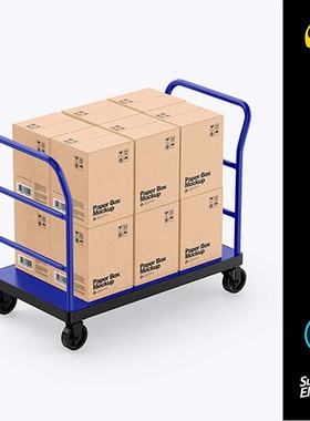 仓库推车购物车VI品牌设计展示牛皮纸集装盒子箱子PS样机素材代下