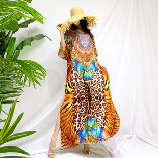 新款高级感印花连衣裙子大码超长款显瘦三亚海边度假沙滩裙女夏季