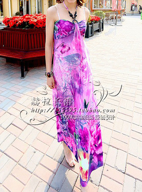 2025新款法式浪漫绿色连衣裙气质长裙三亚旅游拍照沙滩裙海边度假