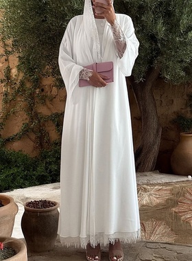 高级感老钱风超仙白色中东迪拜埃及阿拉伯长袍开衫海边防晒衣外套